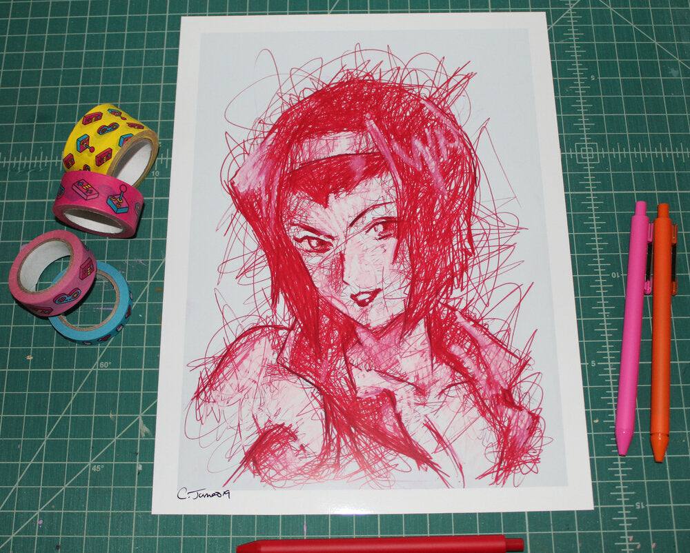 Faye Ballpoint Pen Scribble Art Print-Cody James by Cody