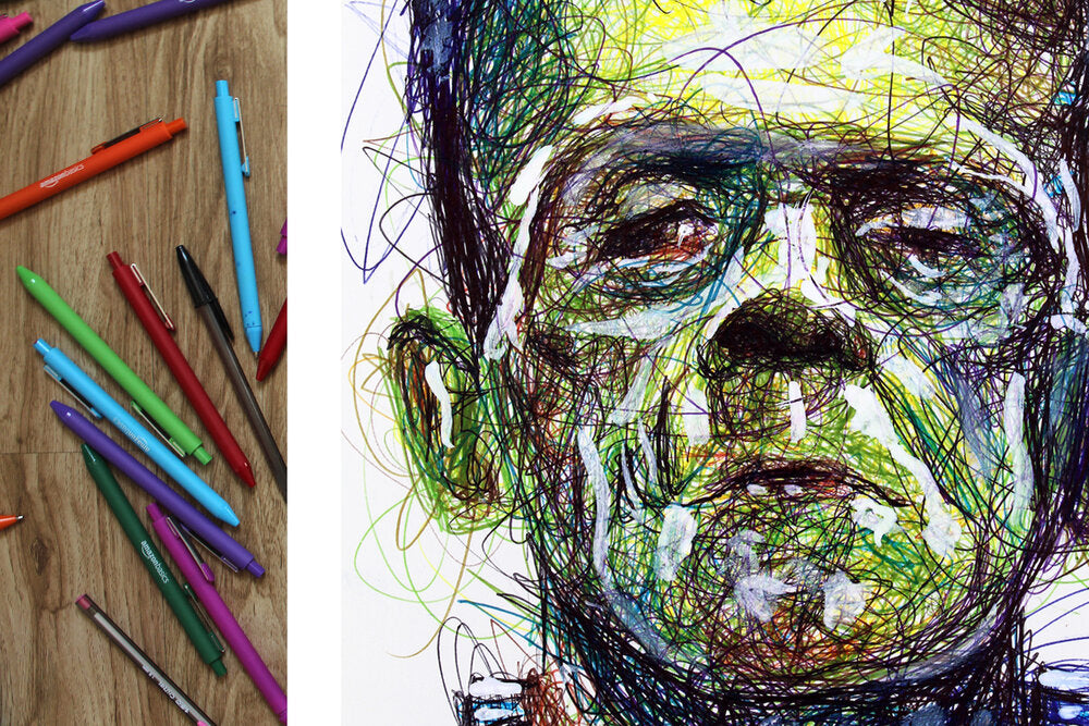 Frankenstein Ballpoint Pen Scribble Art Print-Cody James by Cody