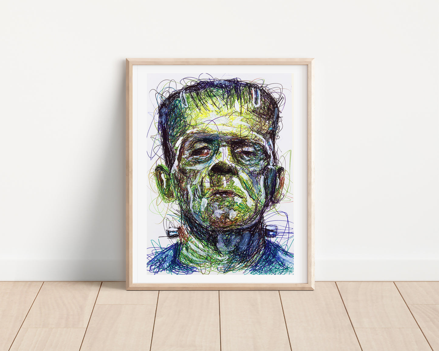 Frankenstein Ballpoint Pen Scribble Art Print