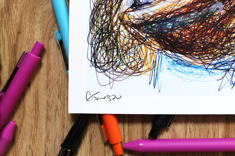 Funky Kong Ballpoint Pen Scribble Art Print-Cody James by Cody