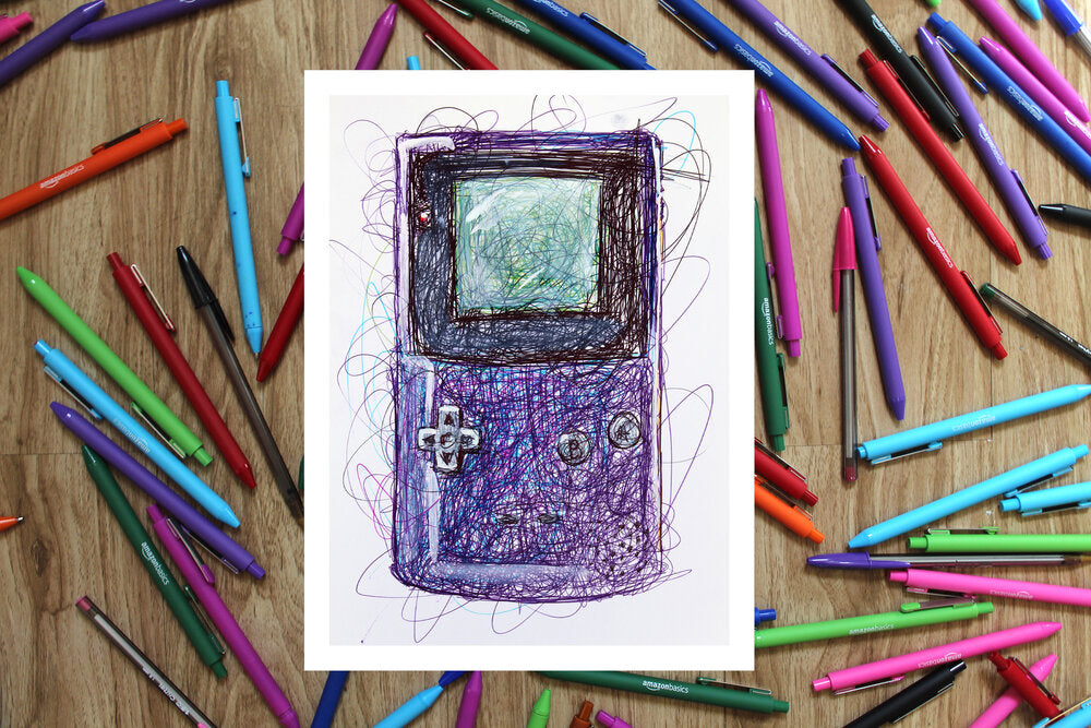 Gameboy Colored Complete Set with O.G Gameboy Ballpoint Pen Art Print Set-Cody James by Cody