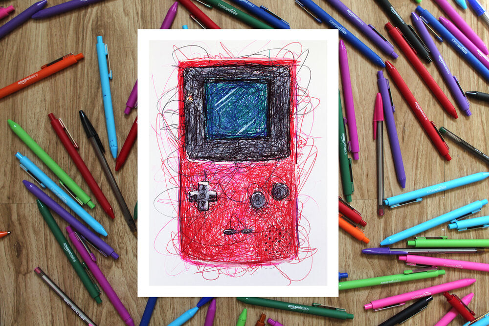 Gameboy Colored Complete Set with O.G Gameboy Ballpoint Pen Art Print Set-Cody James by Cody