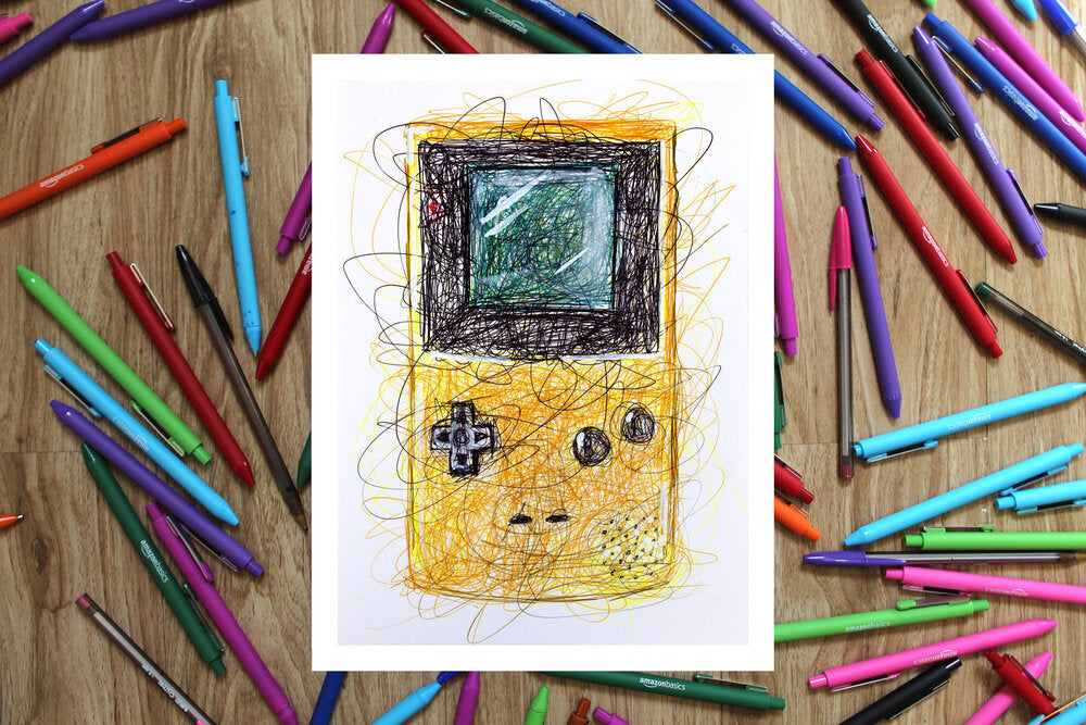 Gameboy Colored Complete Set with O.G Gameboy Ballpoint Pen Art Print Set-Cody James by Cody