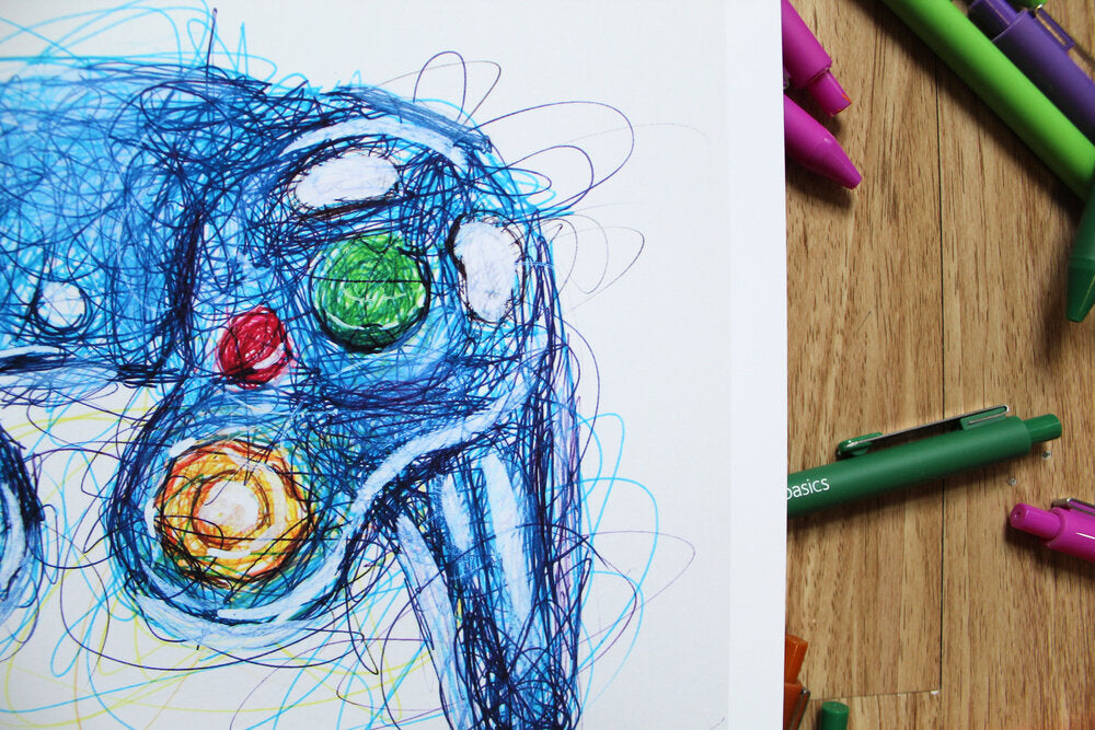 Gamecube Controller Ballpoint Pen Scribble Art Print-Cody James by Cody