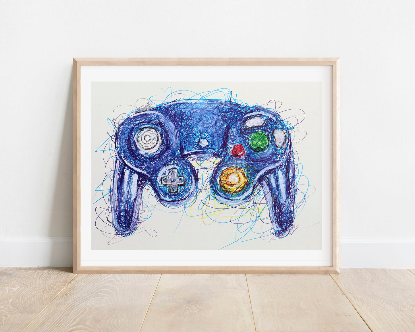 Gamecube Controller Ballpoint Pen Scribble Art Print