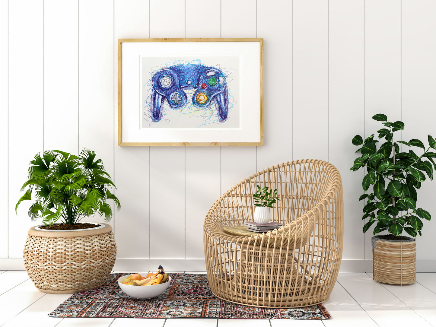 Gamecube Controller Ballpoint Pen Scribble Art Print