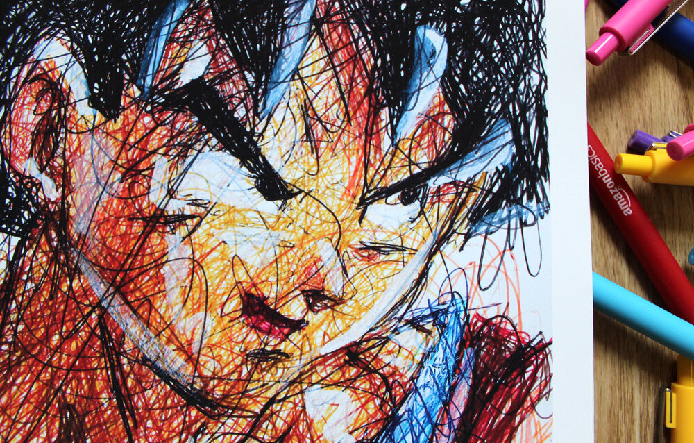 Goku Ballpoint Pen Scribble Art Print-Cody James by Cody