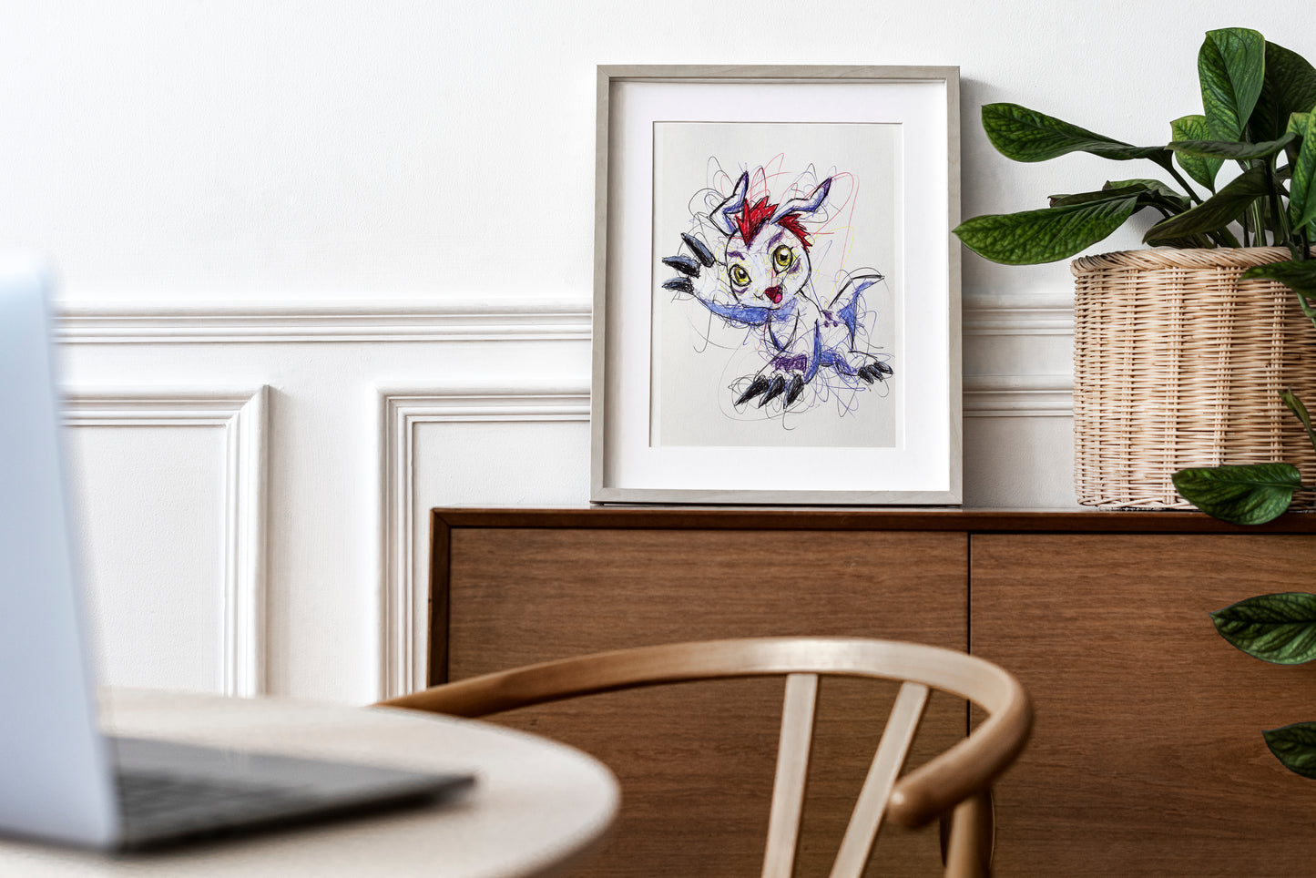 Gomamon Ballpoint Pen Scribble Art Print