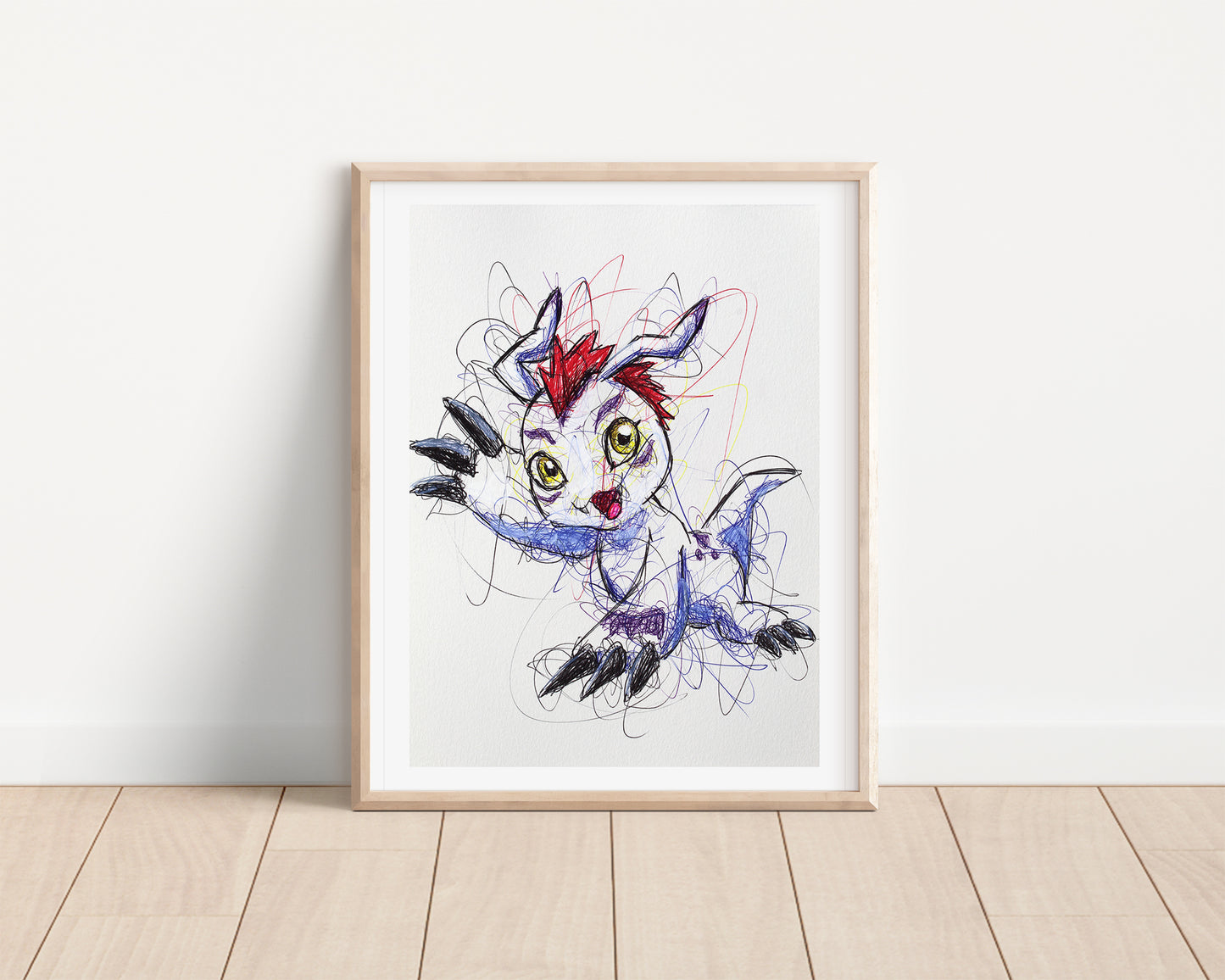 Gomamon Ballpoint Pen Scribble Art Print