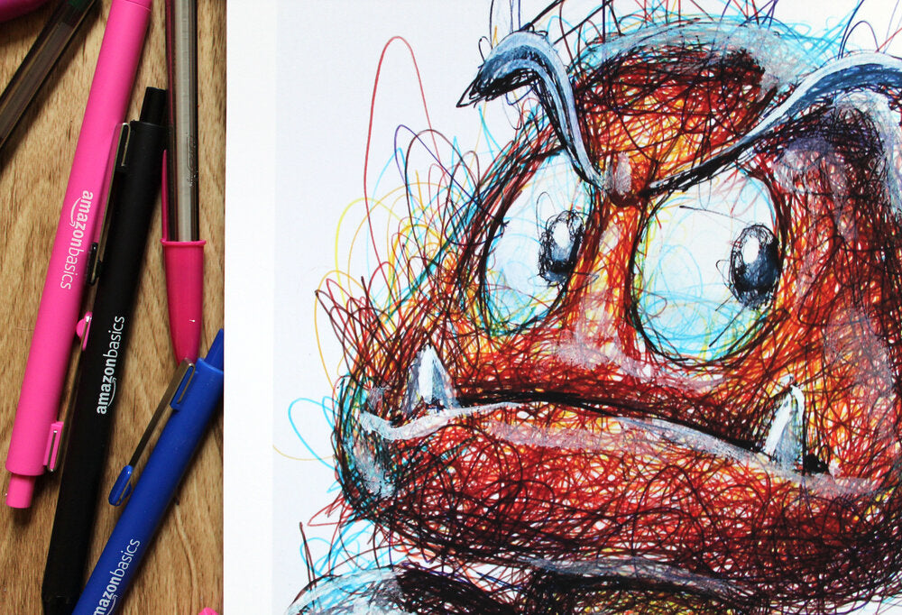 Goomba Ballpoint Pen Scribble Art Print-Cody James by Cody