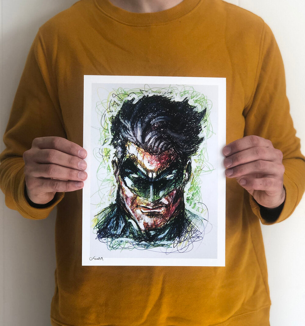 Green Lantern Ballpoint Pen Scribble Art Print-Cody James by Cody
