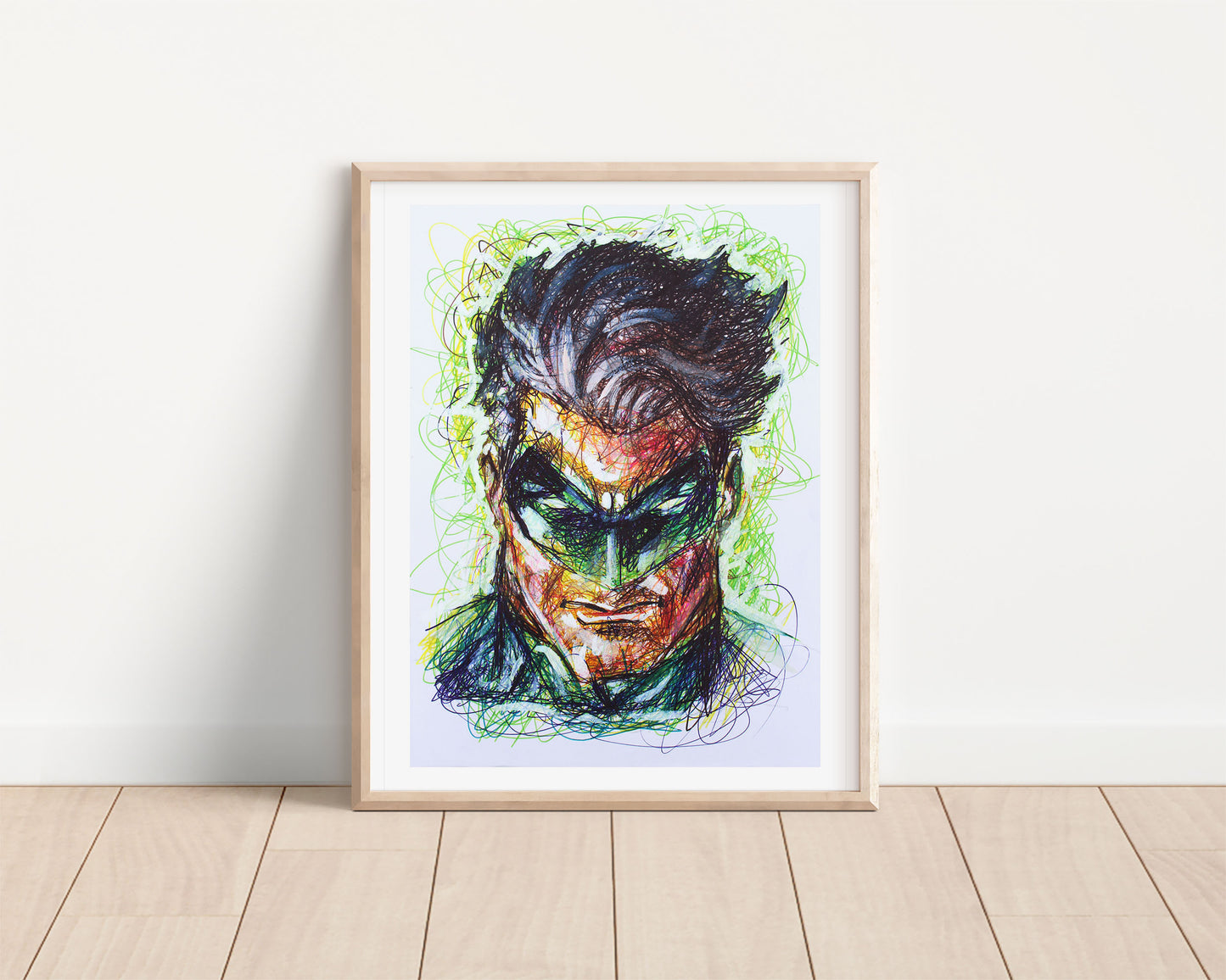 Green Lantern Ballpoint Pen Scribble Art Print