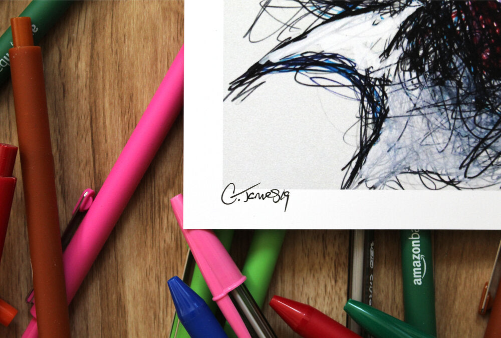 Harley Quinn Ballpoint Pen Scribble Art Print-Cody James by Cody
