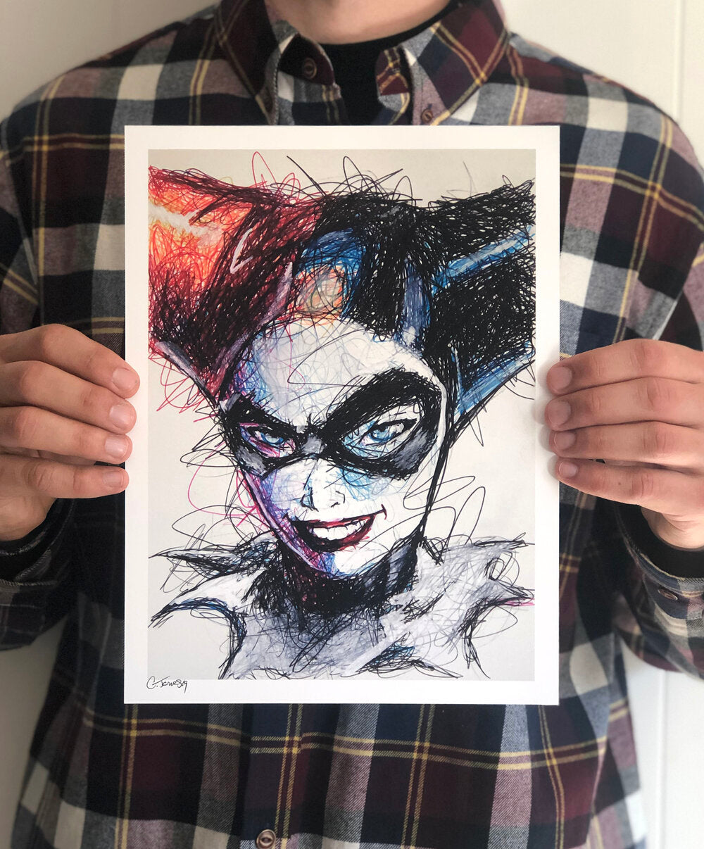 Harley Quinn Ballpoint Pen Scribble Art Print-Cody James by Cody