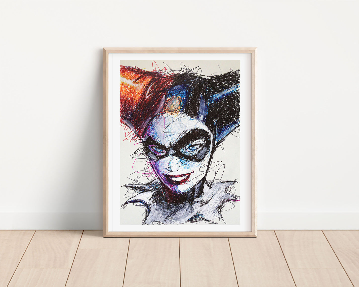 Harley Quinn Ballpoint Pen Scribble Art Print
