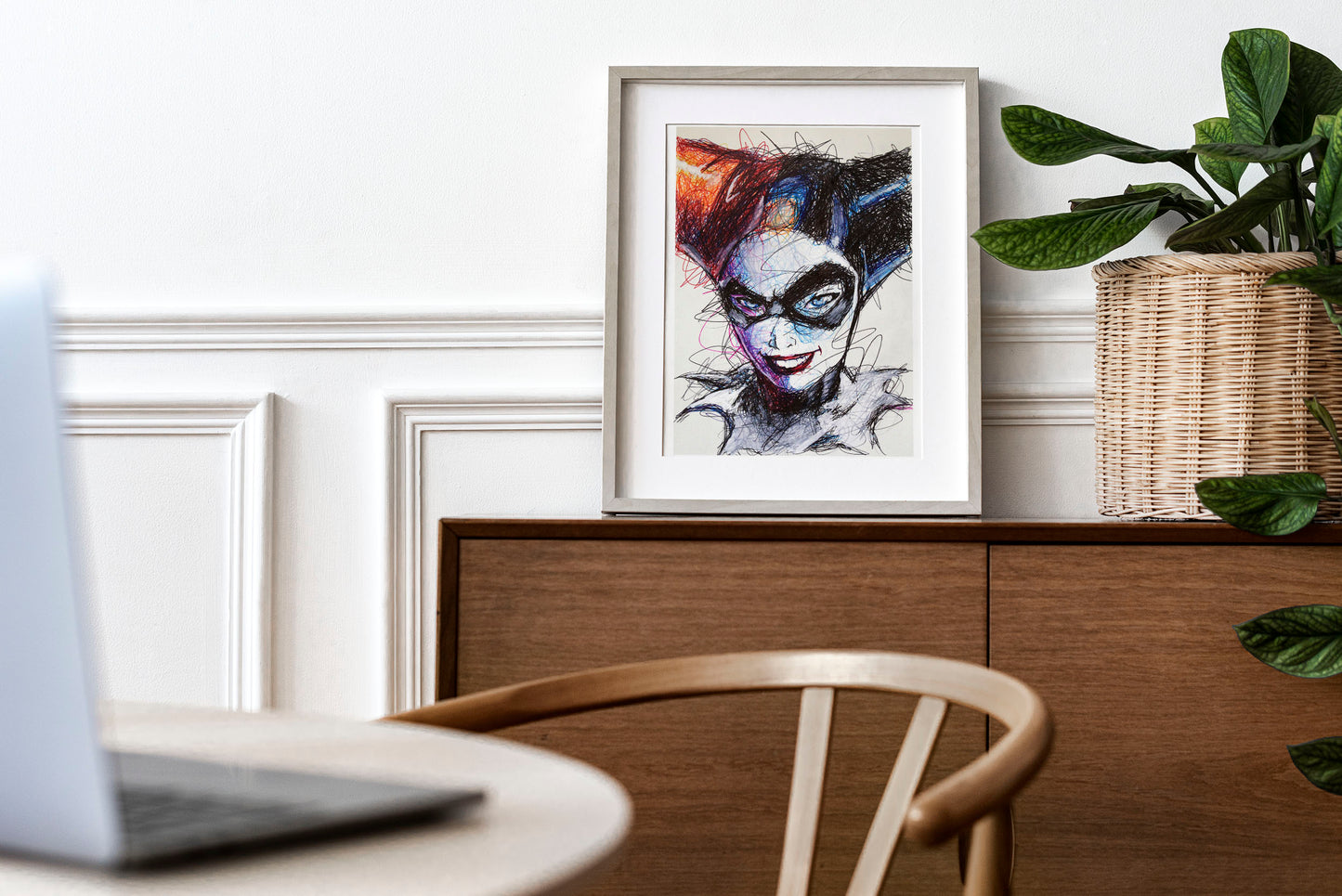 Harley Quinn Ballpoint Pen Scribble Art Print