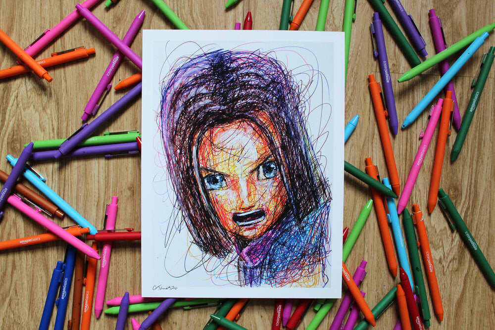 Hero Ballpoint Pen Scribble Art Print-Cody James by Cody