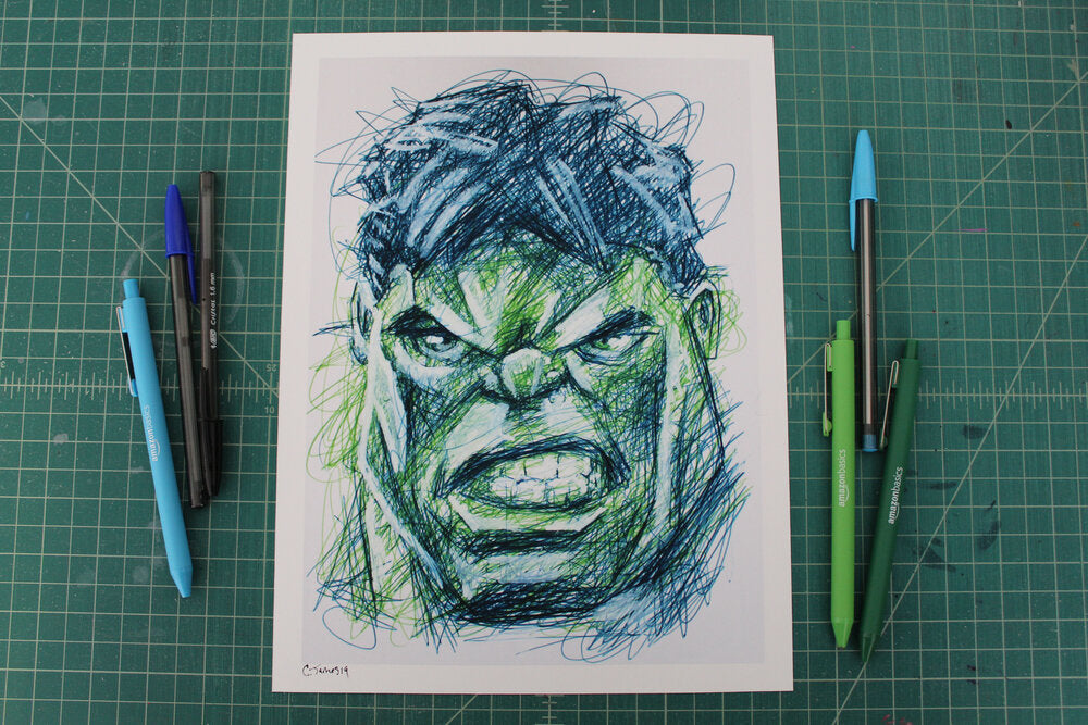 Hulk Ballpoint Pen Scribble Art Print-Cody James by Cody