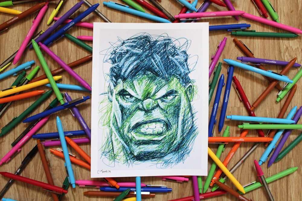 Hulk Ballpoint Pen Scribble Art Print-Cody James by Cody