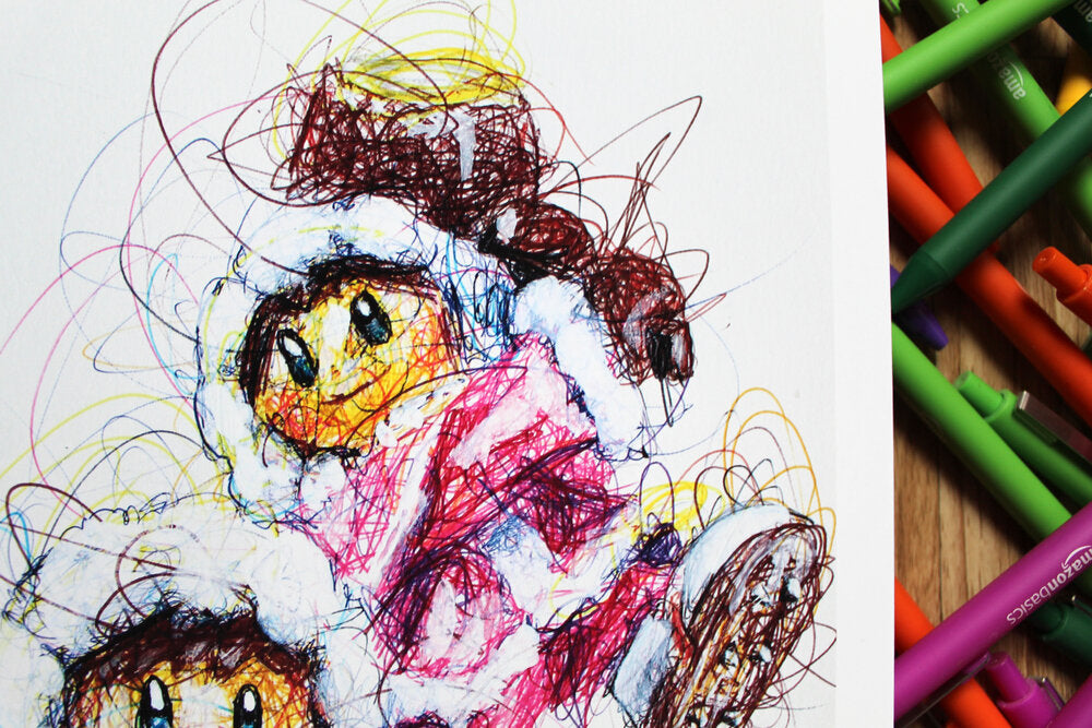 Ice Climbers Ballpoint Pen Scribble Art Print-Cody James by Cody