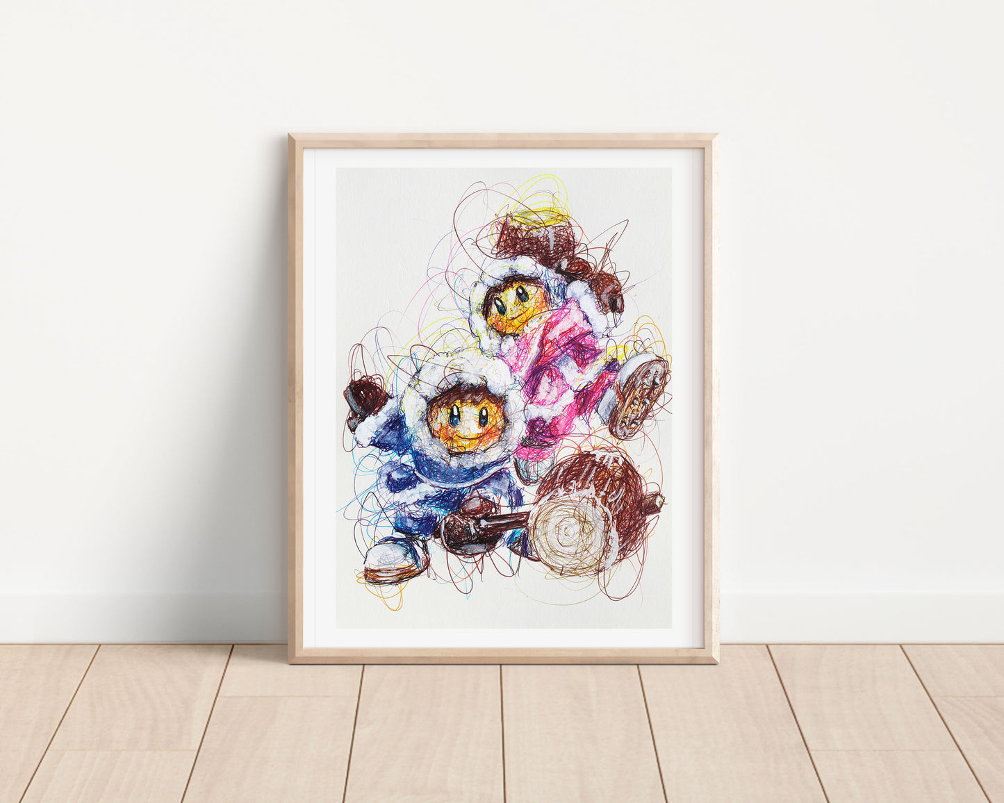 Ice Climbers Ballpoint Pen Scribble Art Print
