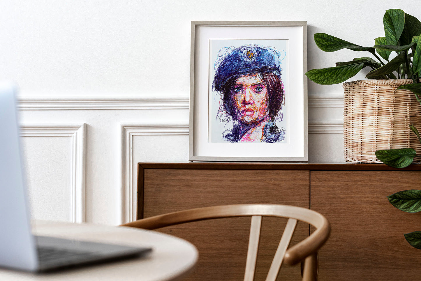 Jill Valentine Ballpoint Pen Scribble Art Print