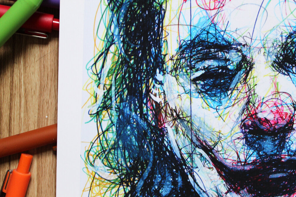 Joaquin Phoenix Joker Ballpoint Pen Scribble Art Print-Cody James by Cody