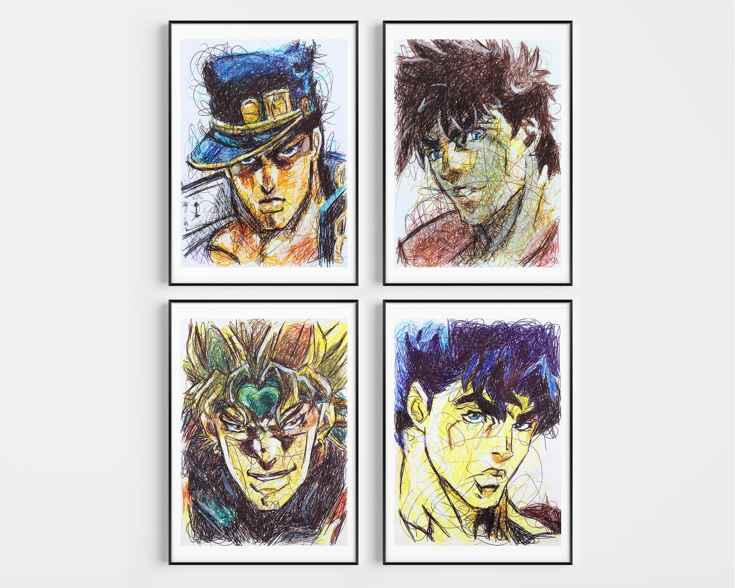 Jojo's bizarre Adventure Ballpoint Pen Scribble Art Print Set