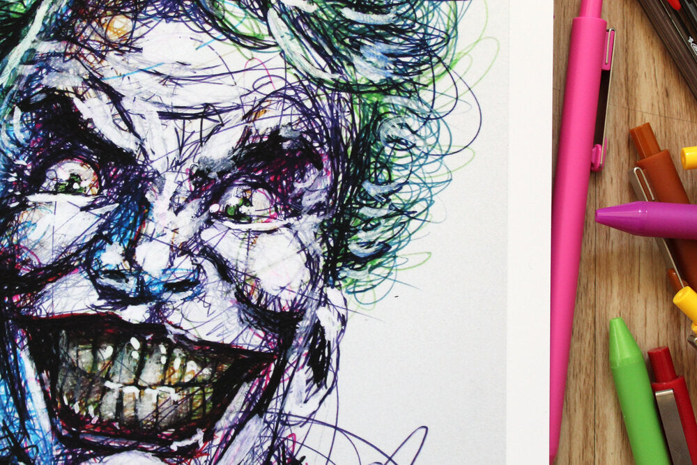 Joker Scribble Ballpoint Pen Scribble Art Print-Cody James by Cody