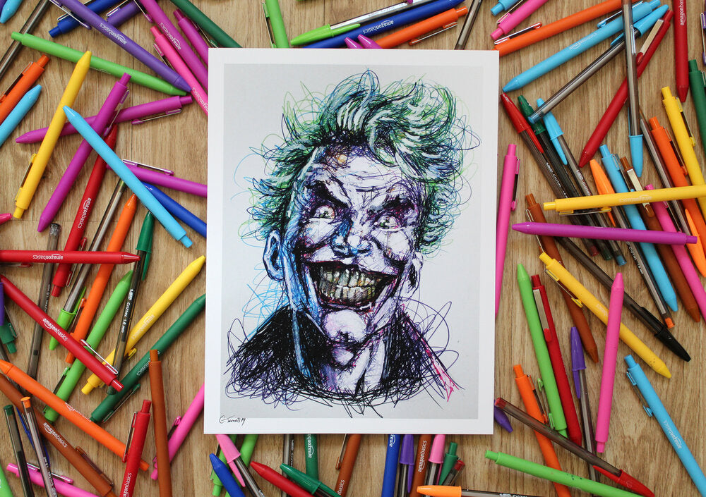 Joker Scribble Ballpoint Pen Scribble Art Print-Cody James by Cody