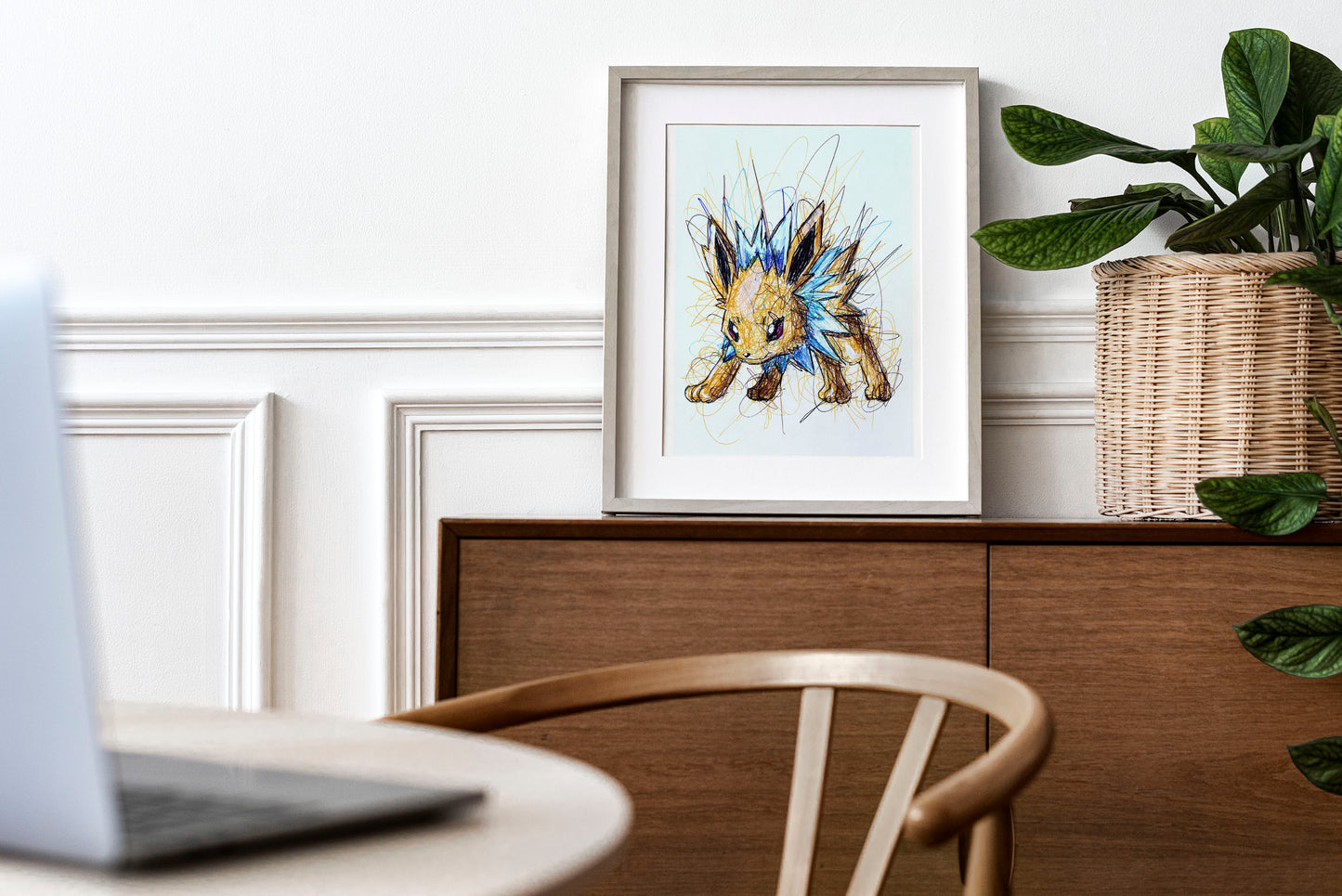 Jolteon Ballpoint Pen Scribble Art Print