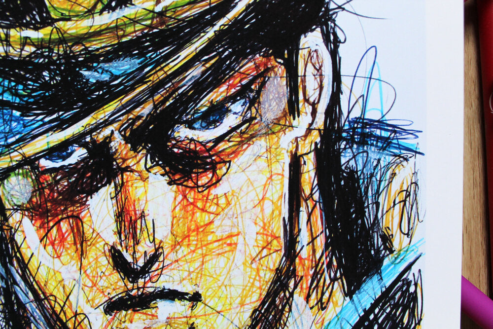 Jotaro Kujo Ballpoint Pen Scribble Art Print-Cody James by Cody