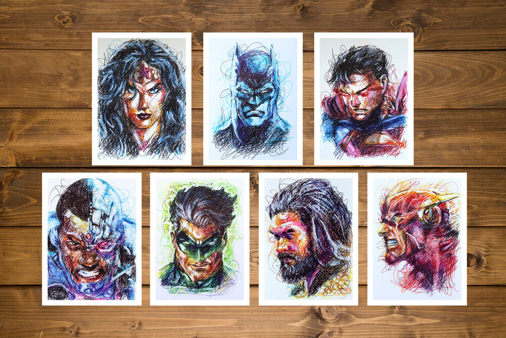 Justice League Ballpoint Pen Art Print Set-Cody James by Cody
