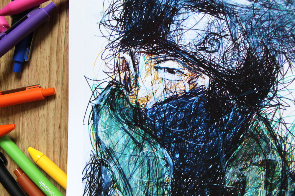 Kakashi Ballpoint Pen Scribble Art Print-Cody James by Cody