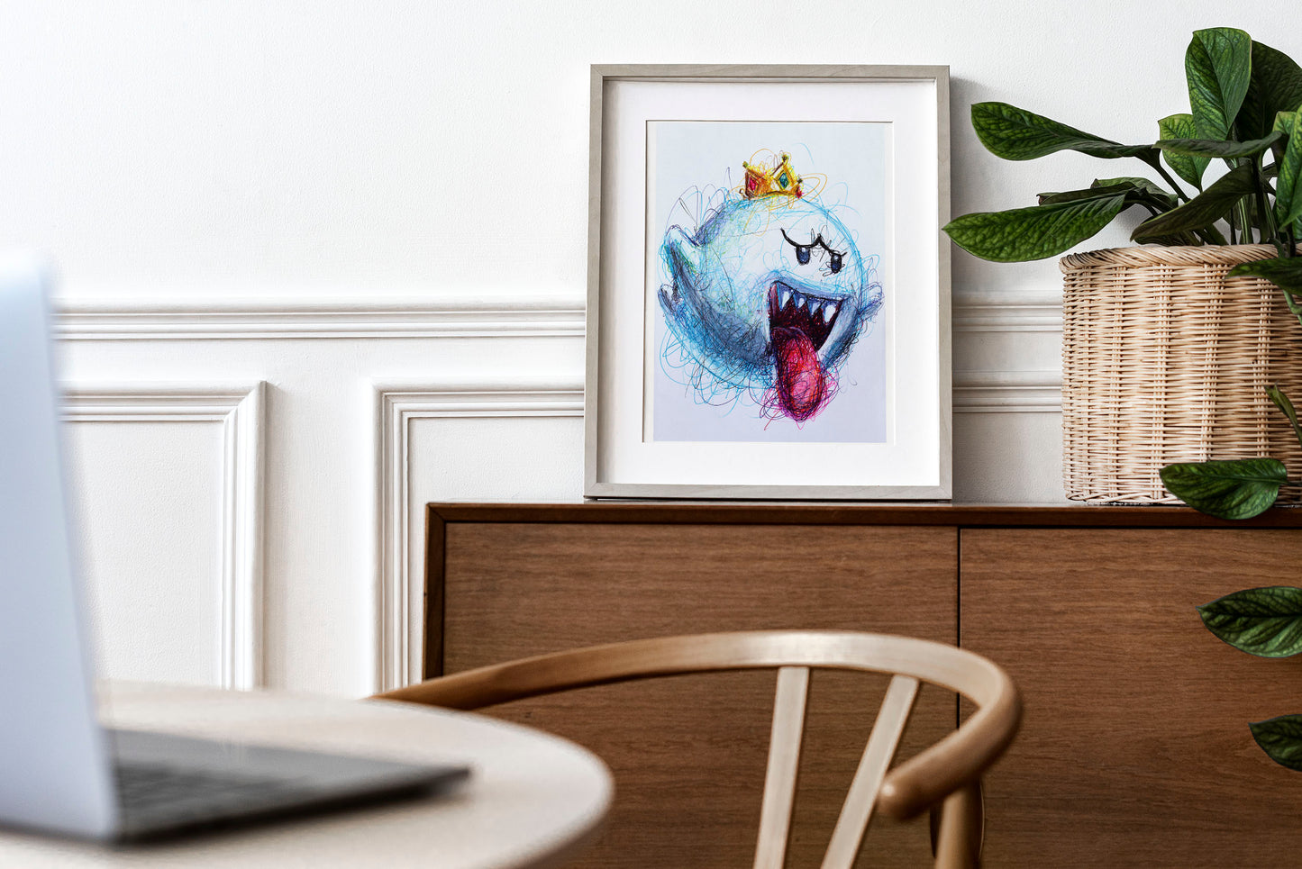 King Boo Ballpoint Pen Scribble Art Print