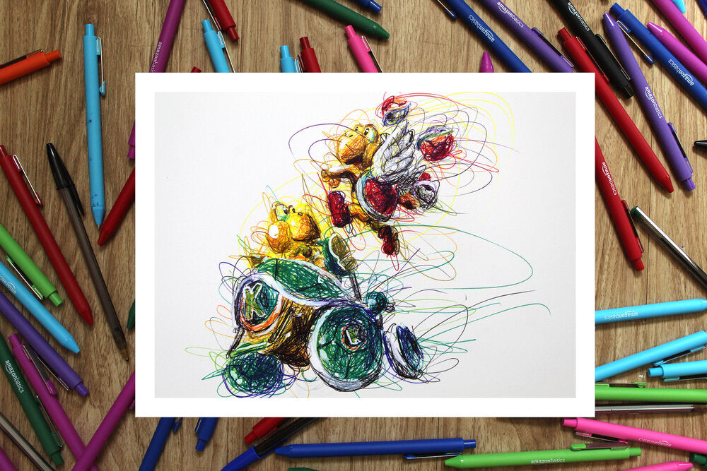 Koopa Kart Ballpoint Pen Scribble Art Print-Cody James by Cody