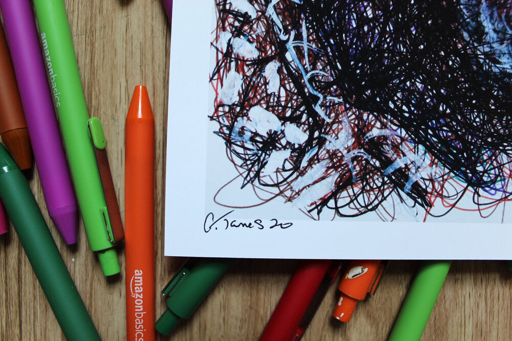 Kratos Ballpoint Pen Scribble Art Print-Cody James by Cody