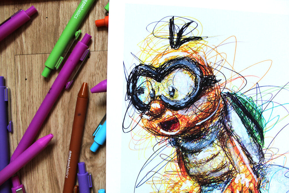 Lakitu Ballpoint Pen Scribble Art Print-Cody James by Cody