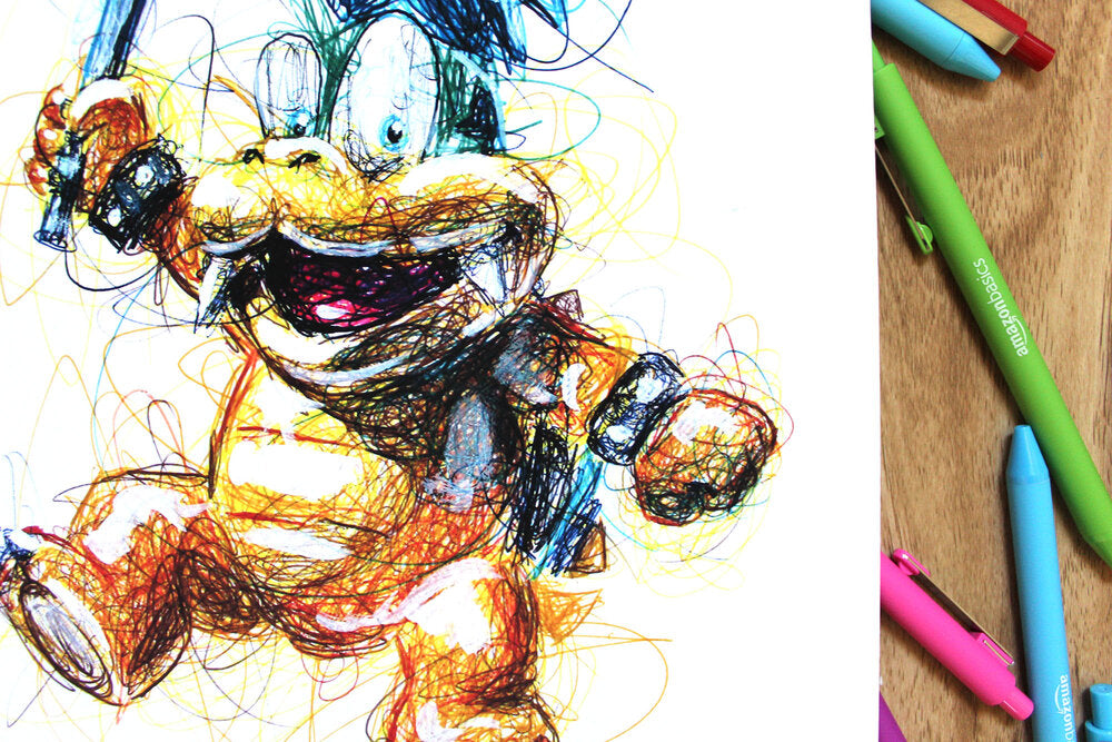 Larry Koopa Ballpoint Pen Scribble Art Print-Cody James by Cody