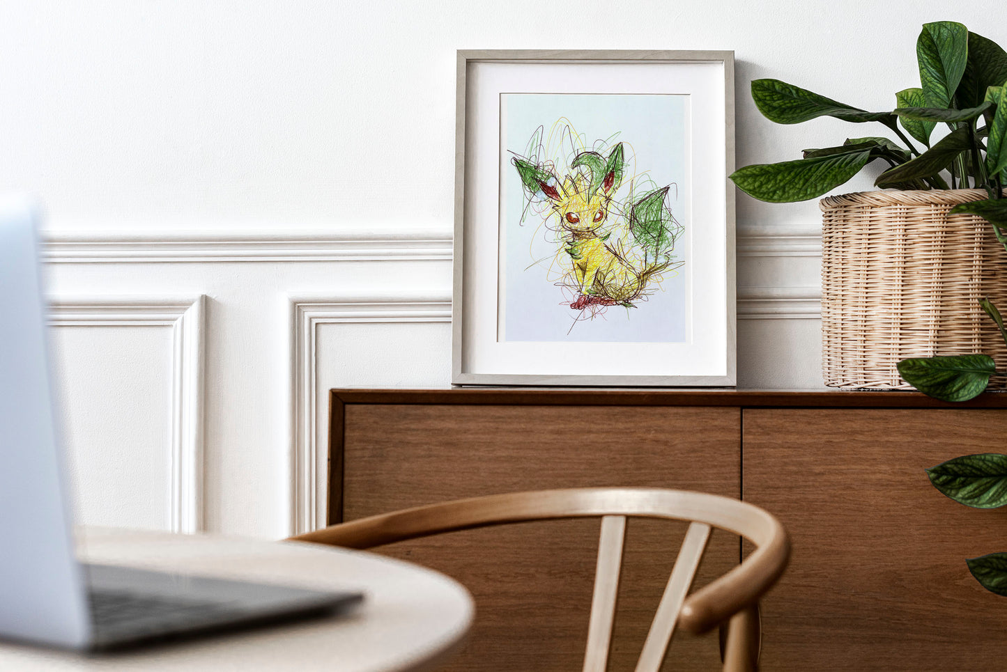 Leafeon Ballpoint Pen Scribble Art Print