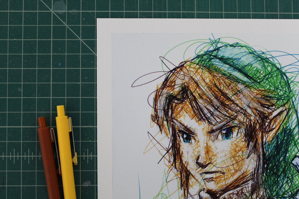 Link Ballpoint Pen Scribble Art Print-Cody James by Cody
