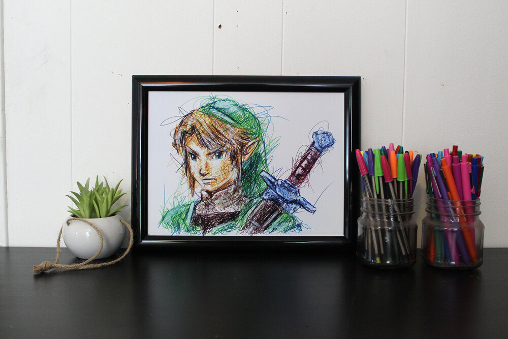 Link Ballpoint Pen Scribble Art Print-Cody James by Cody