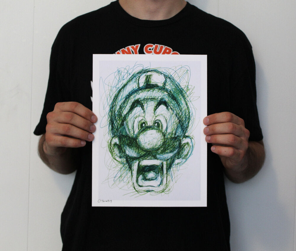 Luigi Ballpoint Pen Scribble Art Print-Cody James by Cody