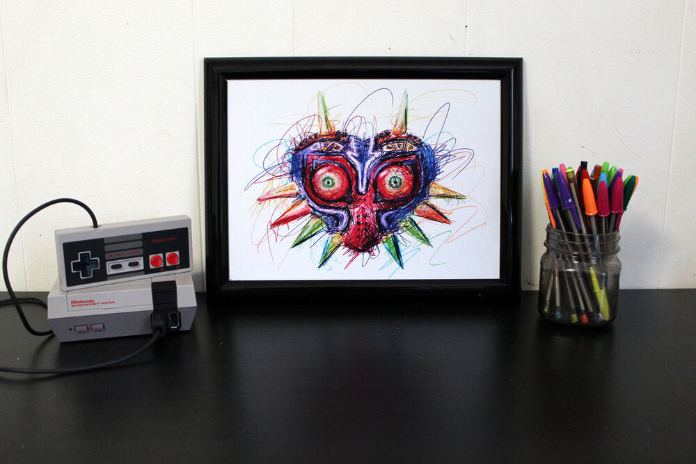 Majoras Mask Ballpoint Pen Scribble Art Print-Cody James by Cody