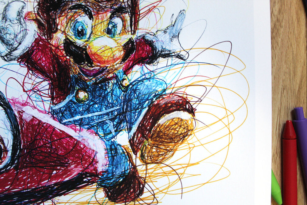 Mario Odyssey Ballpoint Pen Scribble Art Print-Cody James by Cody