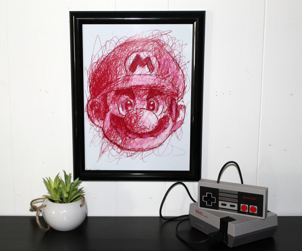 Mario Ballpoint Pen Scribble Art Print-Cody James by Cody