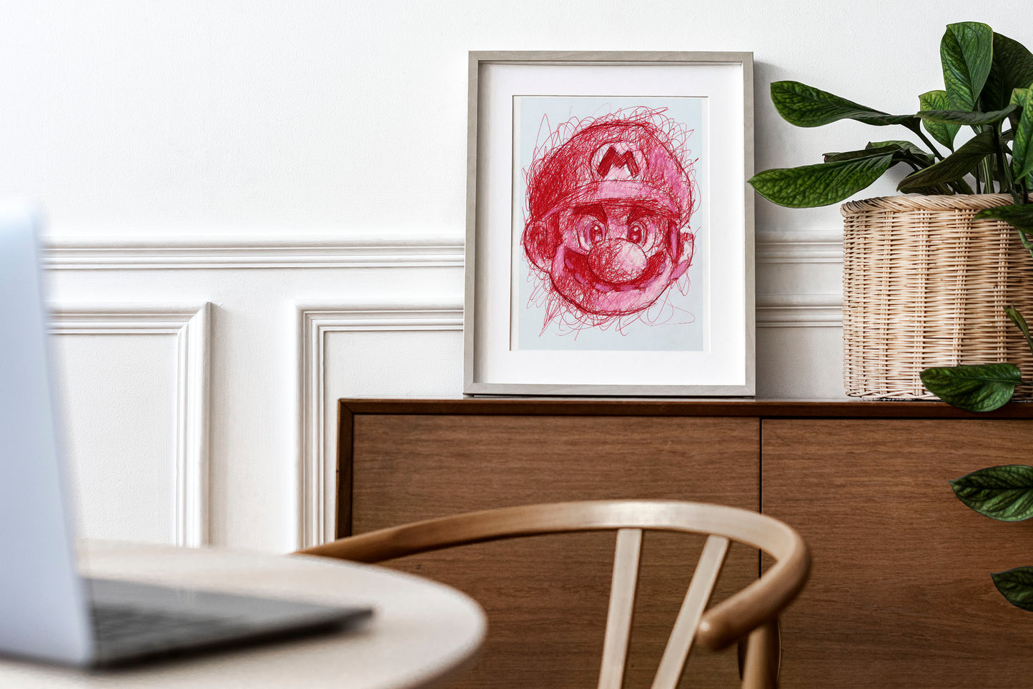 Mario Ballpoint Pen Scribble Art Print