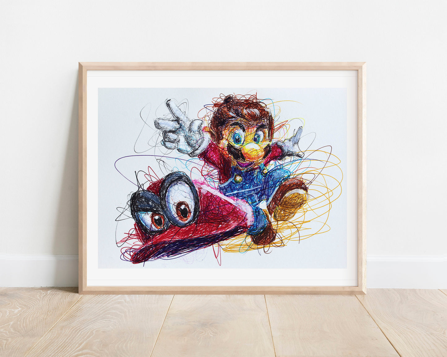 Mario Odyssey Ballpoint Pen Scribble Art Print