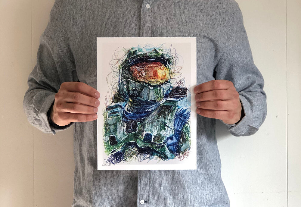 Master Chief Ballpoint Pen Scribble Art Print-Cody James by Cody