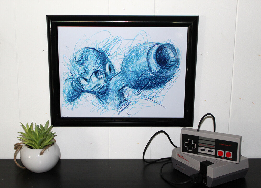 Megaman Ballpoint Pen Scribble Art Print-Cody James by Cody